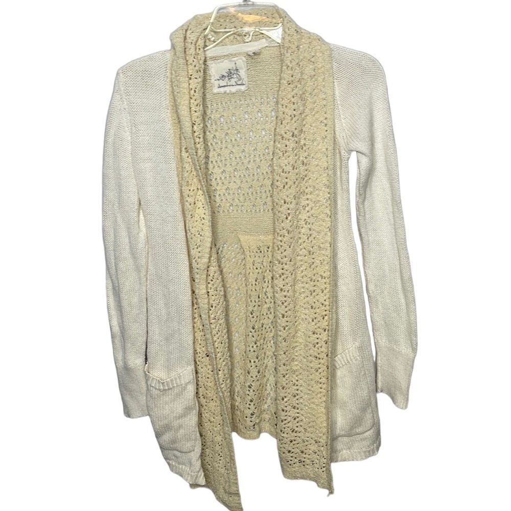 Anthropology Angel Of The North Ivory Knit Open Front Cardigan Sweater. Size XS.